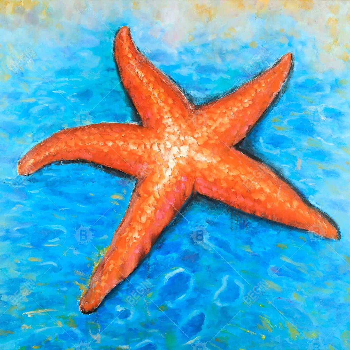 Vivid Starfish Framed Canvas - Blue Aquatic Animals Home Decor