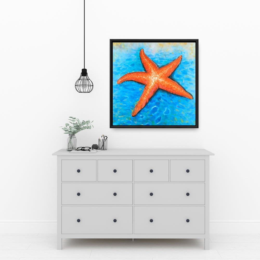 Vivid Starfish Framed Canvas - Blue Aquatic Animals Home Decor