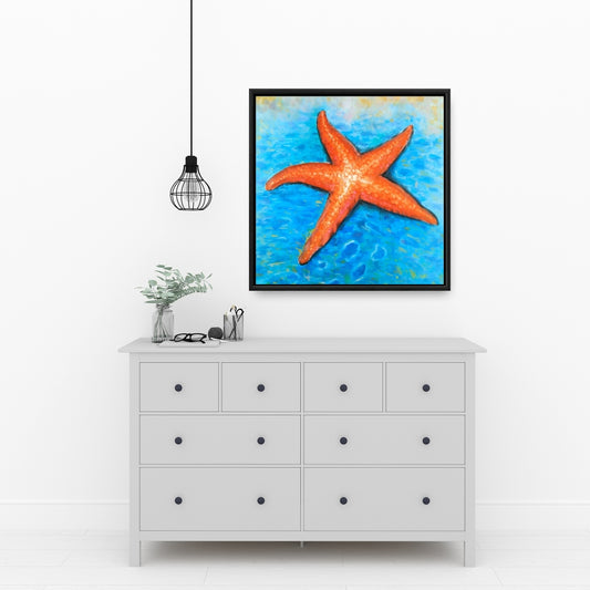 Toile encadrée Étoile de mer éclatante – Décoration d'intérieur à motifs d'animaux aquatiques bleus