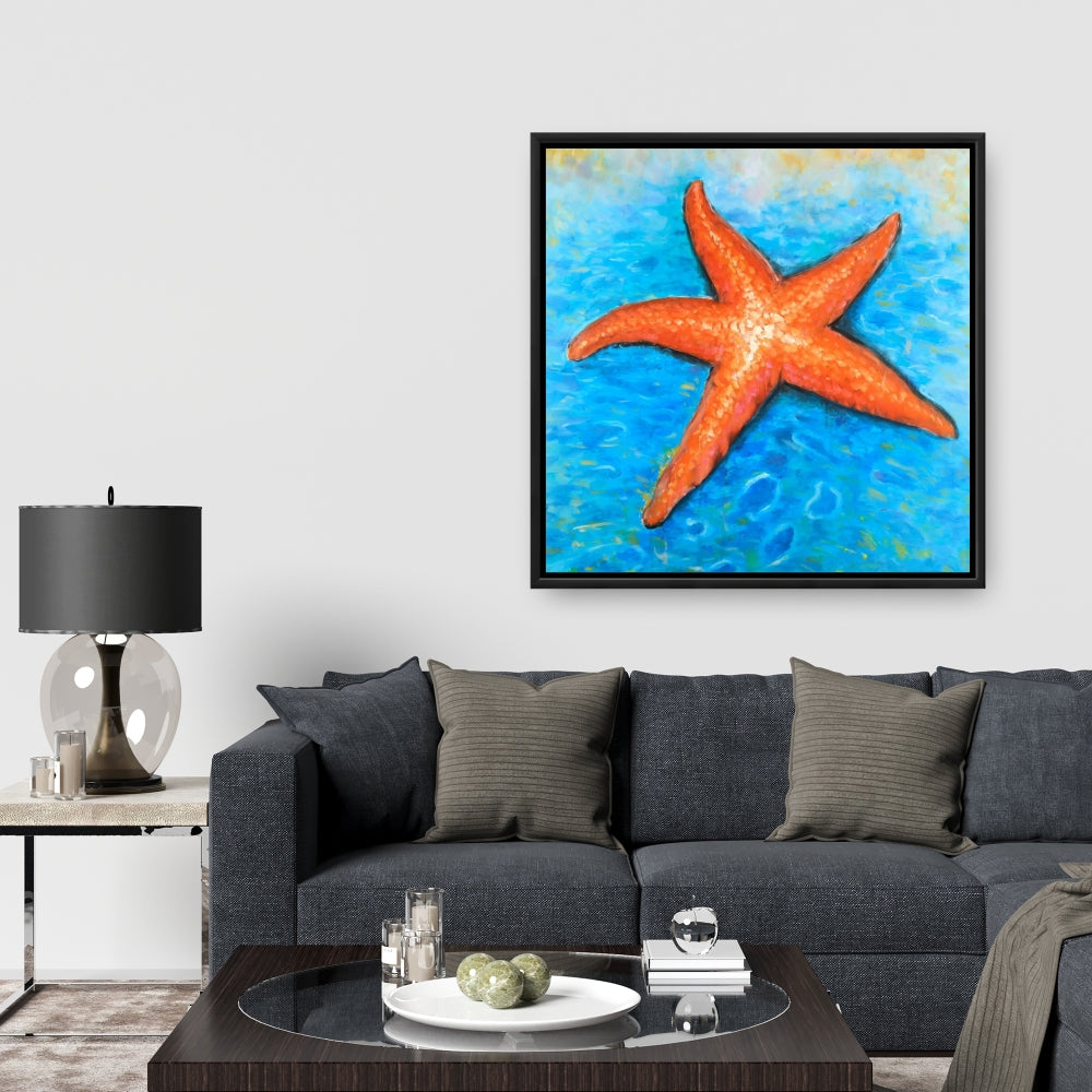 Vivid Starfish Framed Canvas - Blue Aquatic Animals Home Decor