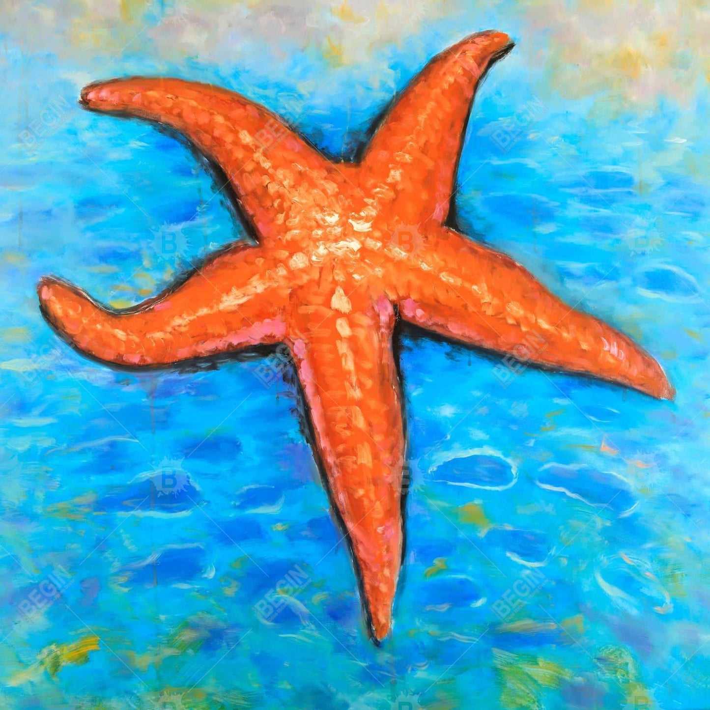 Blue Contemporary Starfish in the Sea Framed Canvas Decor