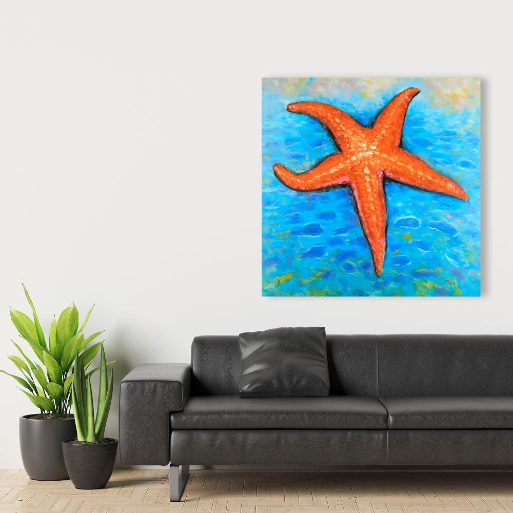 Étoile de mer dans la mer | Toile contemporaine bleue pour décoration intérieure