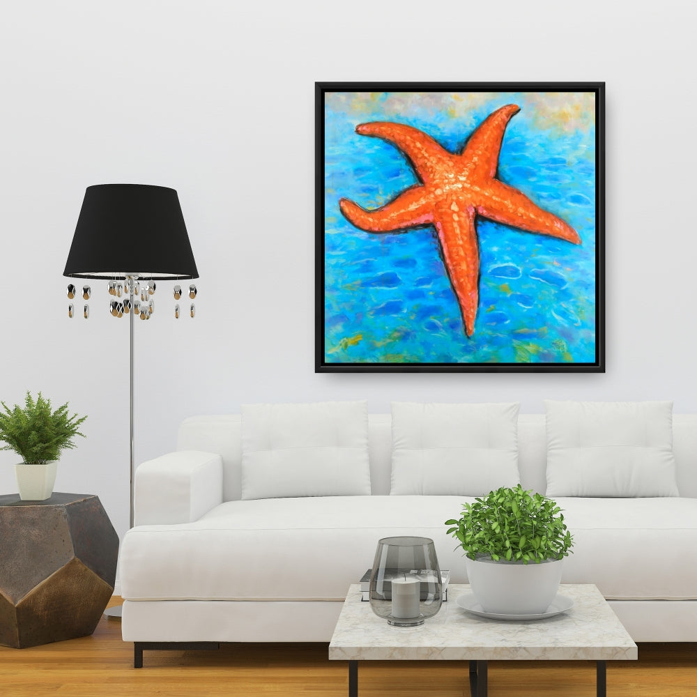 Blue Contemporary Starfish in the Sea Framed Canvas Decor