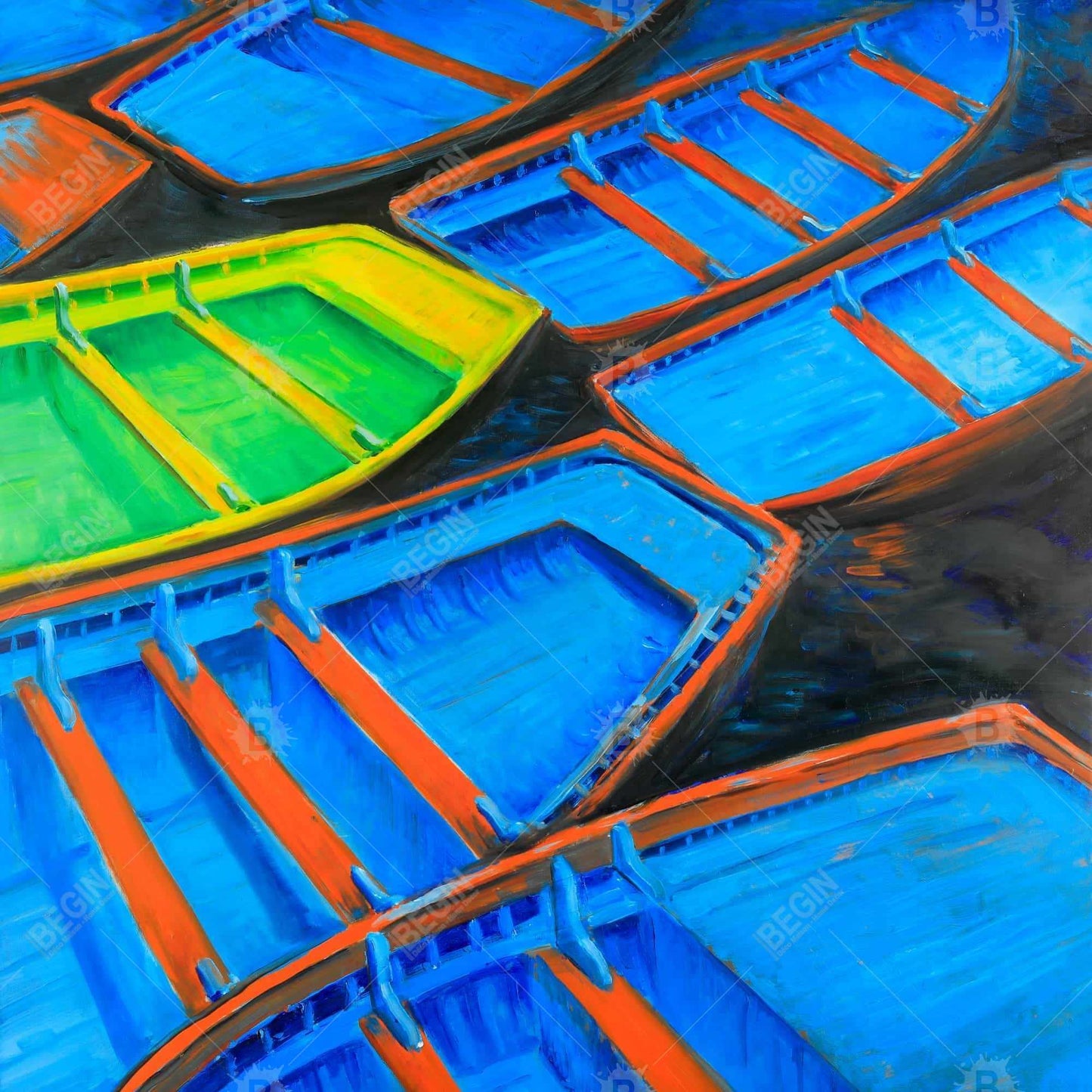 Blue Coastal Canvas - Small Canoes Bedroom Wall Art Decor