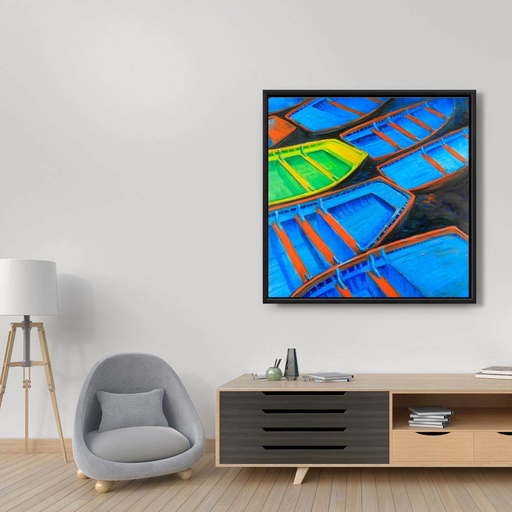 Small Canoes Coastal Canvas | Bedroom Boat Home Decor Art
