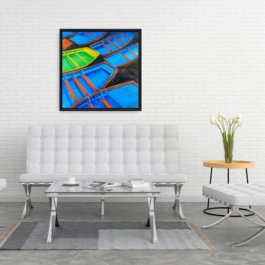 Toile côtière Petits canoës | Décoration de chambre à coucher, bateau, art