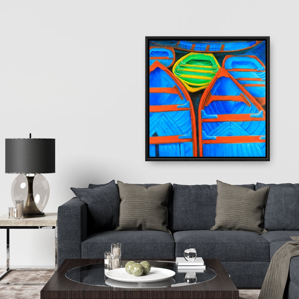 Coastal Retro Bedroom Canvas - Colorful Canoes Wall Art