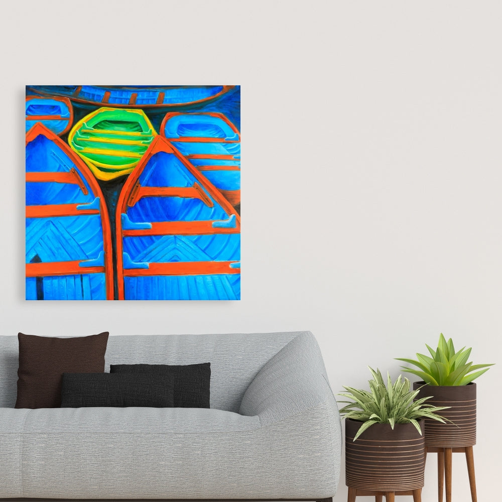 Colorful Canoes Canvas | Retro Coastal Bedroom Wall Art Decor