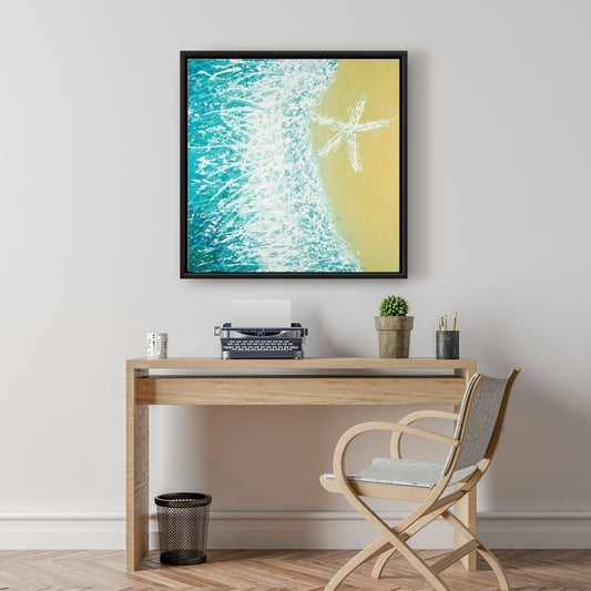 Toile turquoise contemporaine – Étoile de mer et vague | Décoration d'intérieur