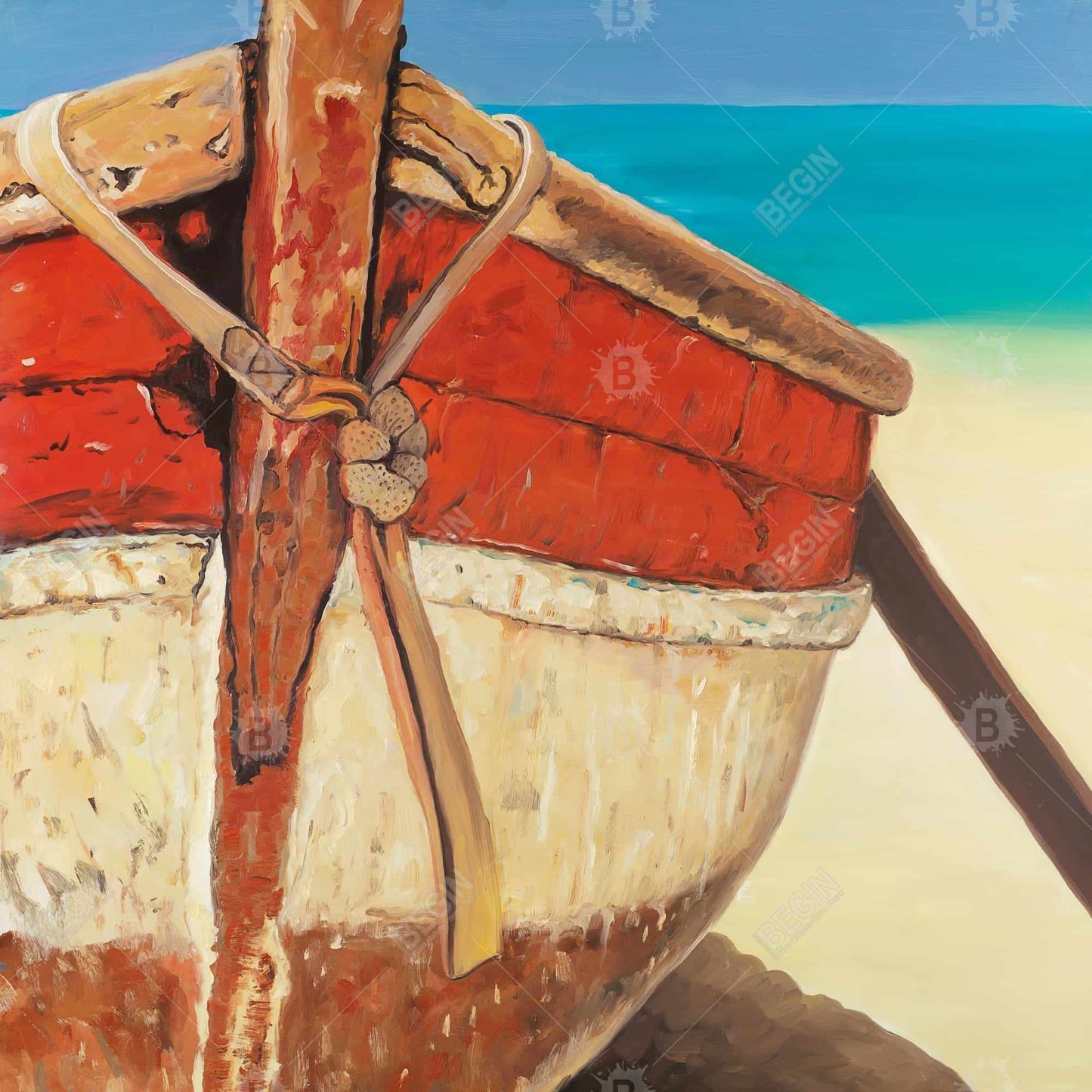 Tied Up Rowing Boat Canvas - Marine Bedroom Blue Framed Art
