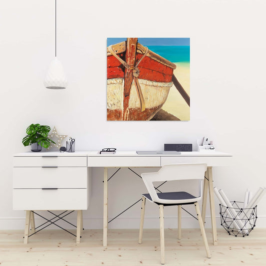 Boat Bedroom Blue Canvas | Tied Up Rowing Boat Decor