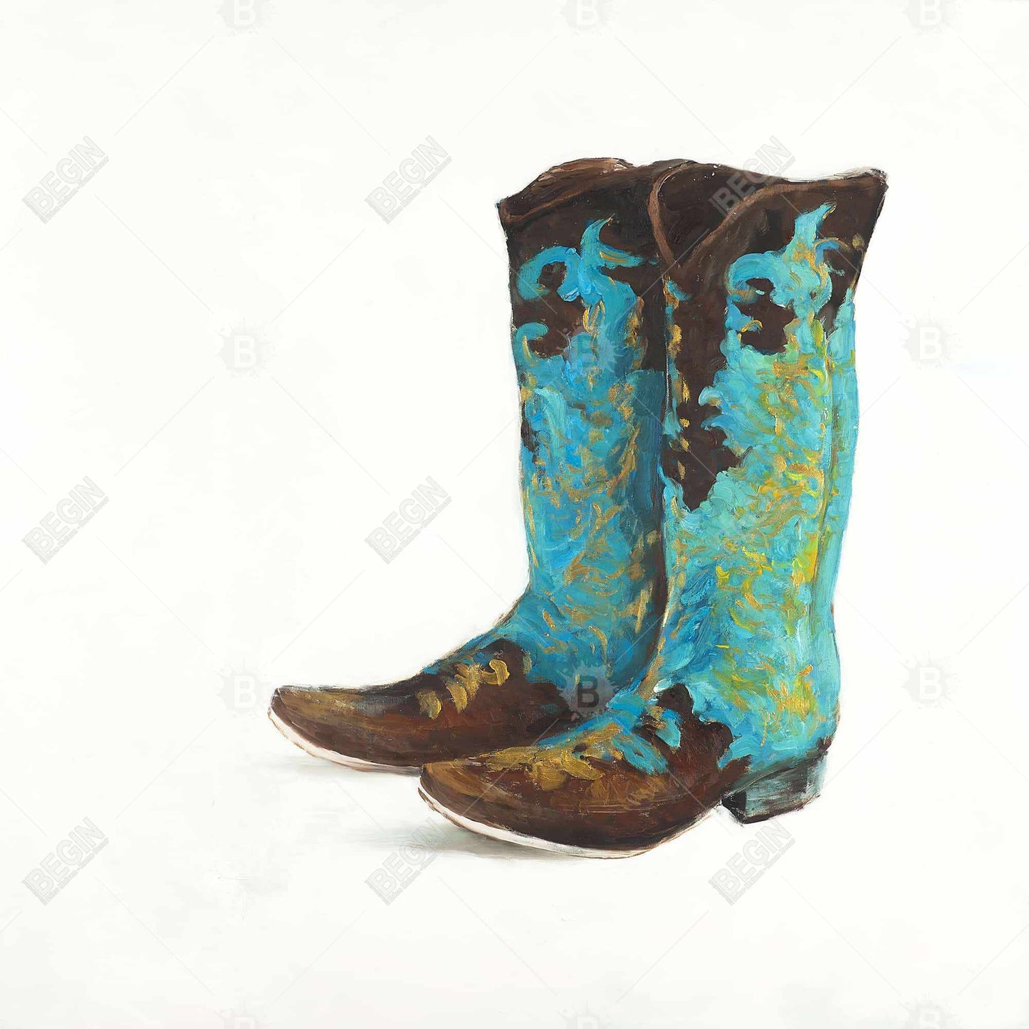Blue Cowboy Boots Canvas | Home Decor Fashion Shoes Art