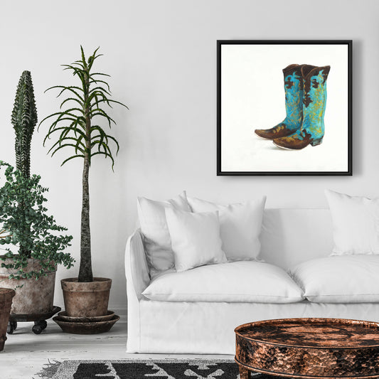 Blue Cowboy Boots | Fashion Bedroom Canvas Wall Art Decor