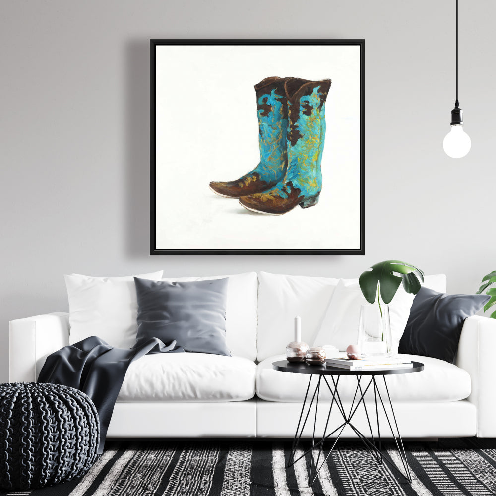 Blue Cowboy Boots | Fashion Bedroom Canvas Wall Art Decor