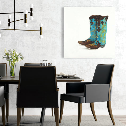 Blue Cowboy Boots Canvas | Home Decor Fashion Shoes Art