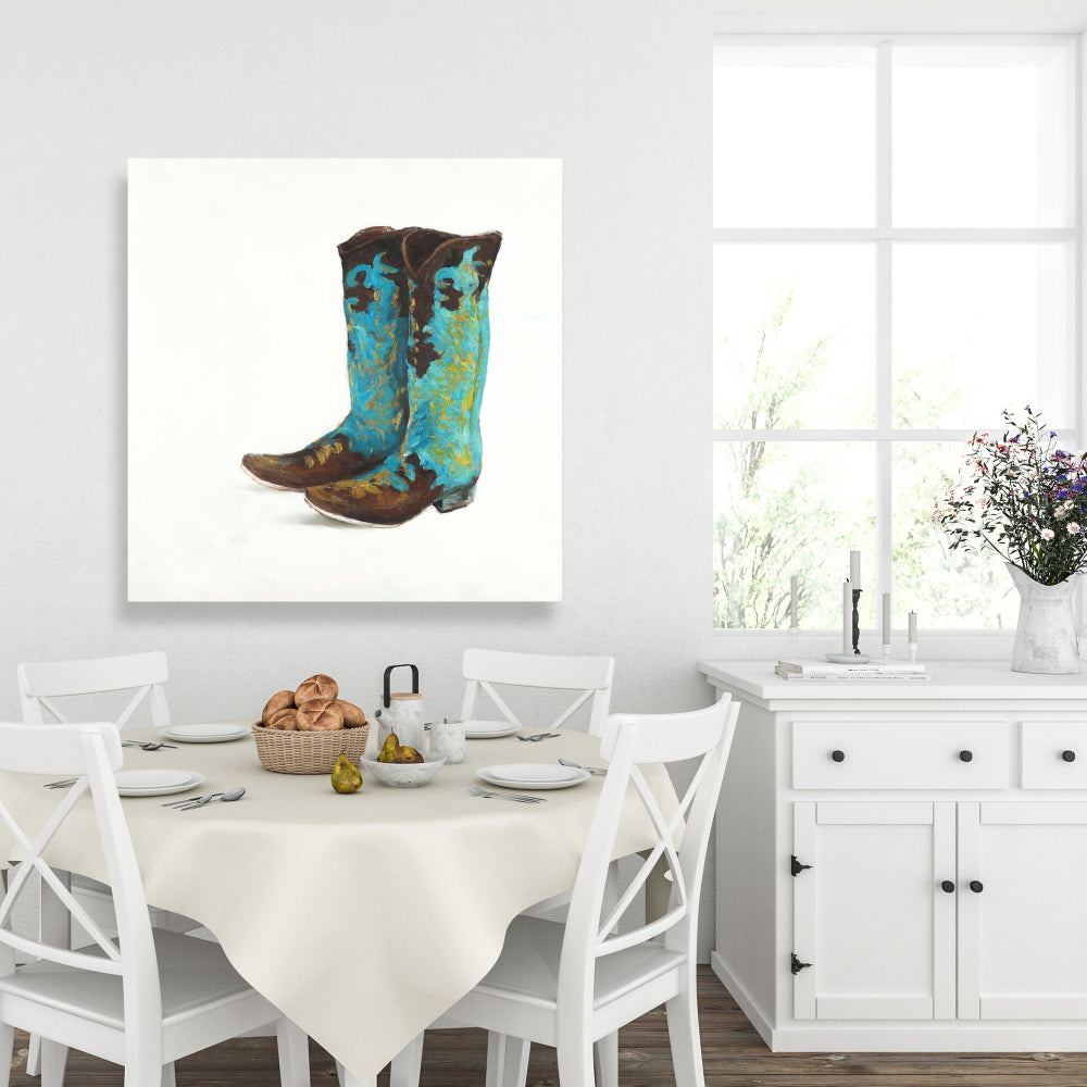 Blue Cowboy Boots Canvas | Home Decor Fashion Shoes Art