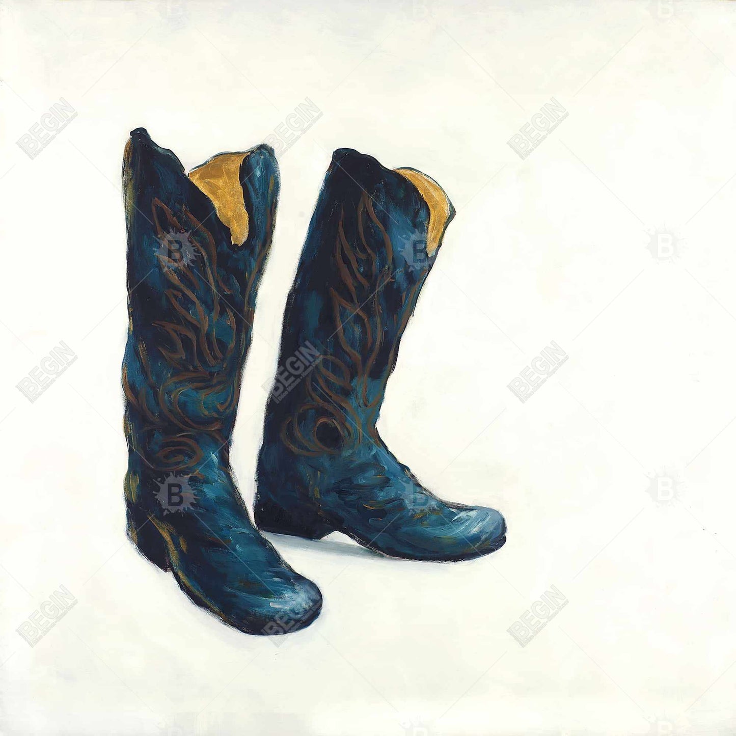 Bottes de cowboy en cuir - Chaussures tendance en toile bleue décoratives