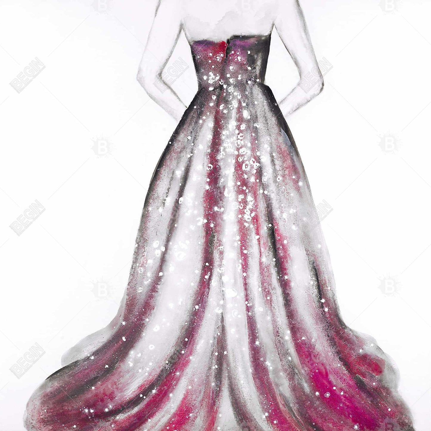 Pink Princess Dress Canvas - Bedroom Fashion Decor Wall Art