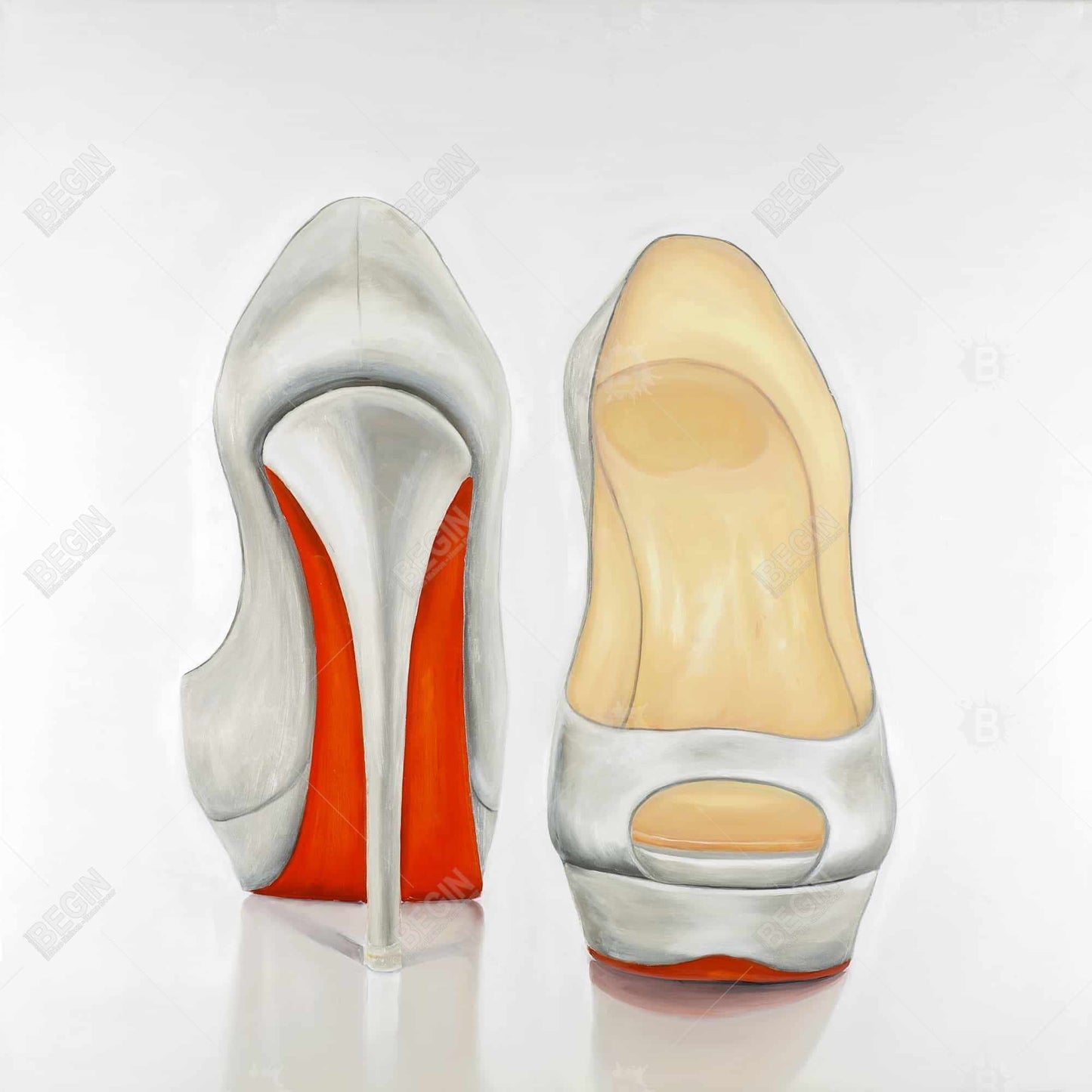 Gray Fashion Bedroom Canvas | Red and White Pumps Wall Art