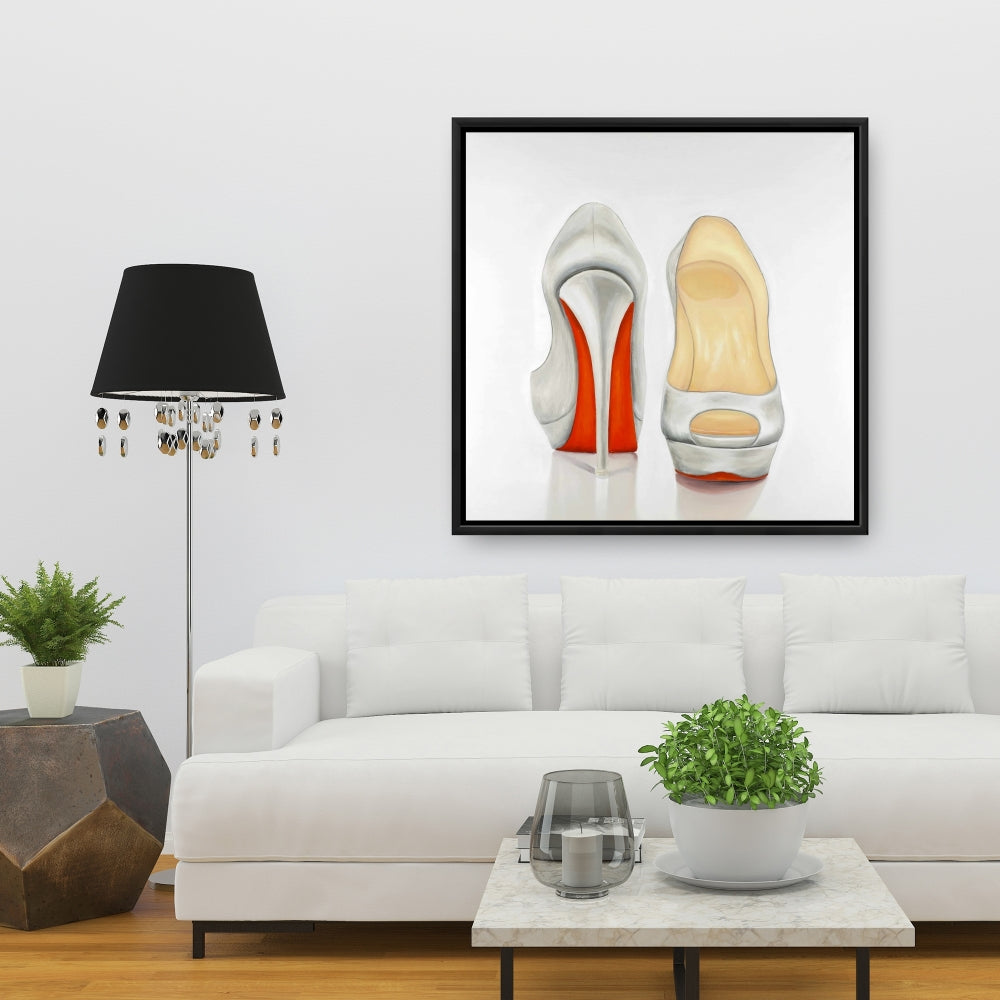 Gray Fashion Bedroom Canvas | Red and White Pumps Wall Art