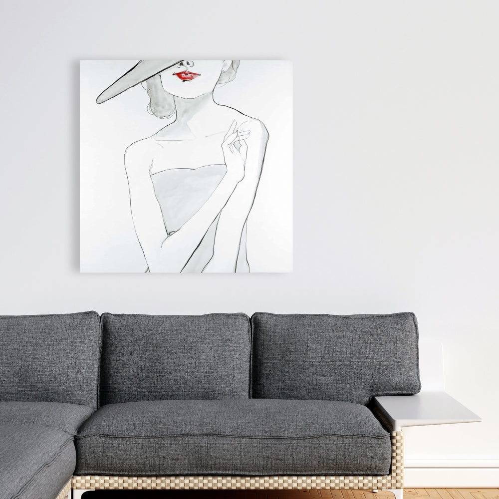 Romantic Bedroom Gray Canvas - Woman with Hat Home Decor