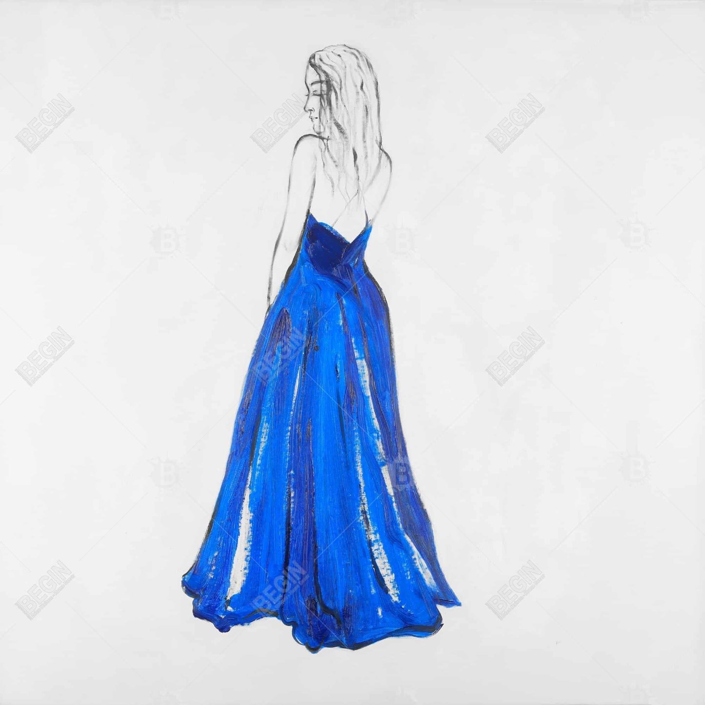 Toile « Dame dans une chambre bleue » | Illustration de vêtements pour la décoration intérieure