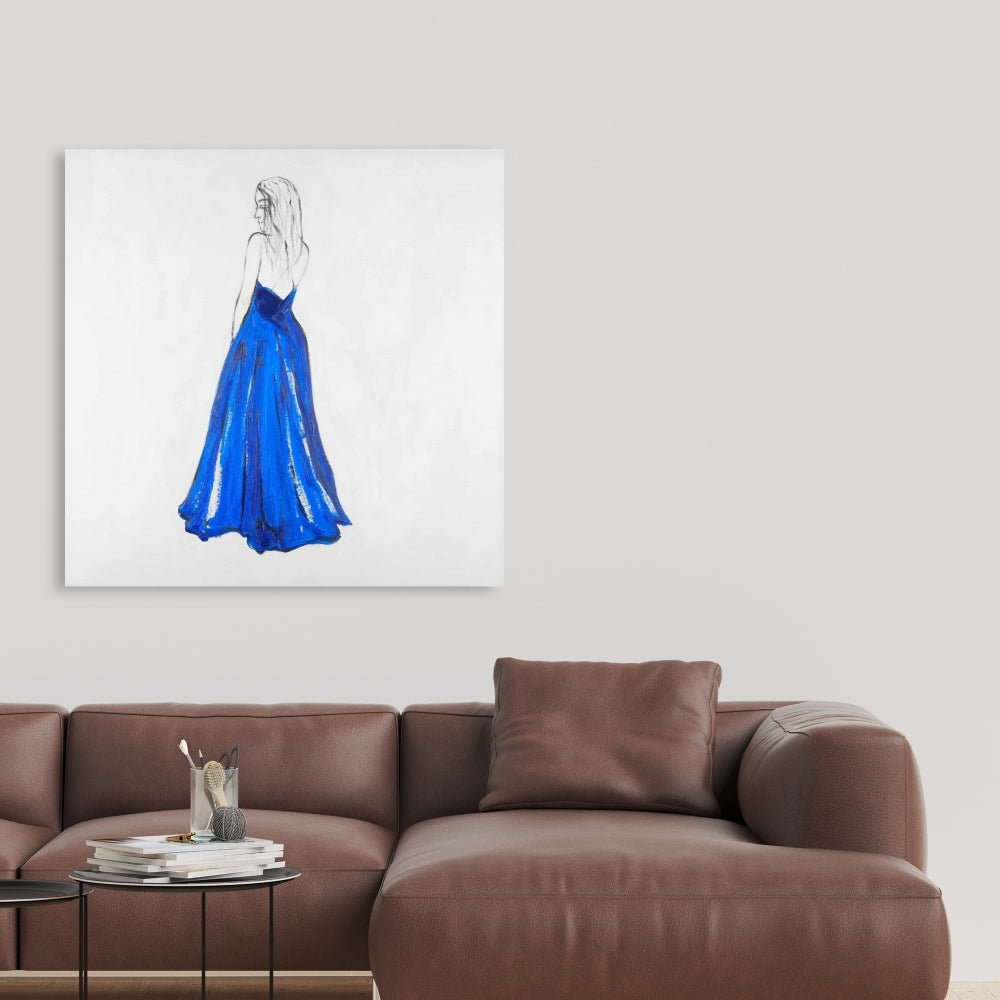 Toile « Dame dans une chambre bleue » | Illustration de vêtements pour la décoration intérieure