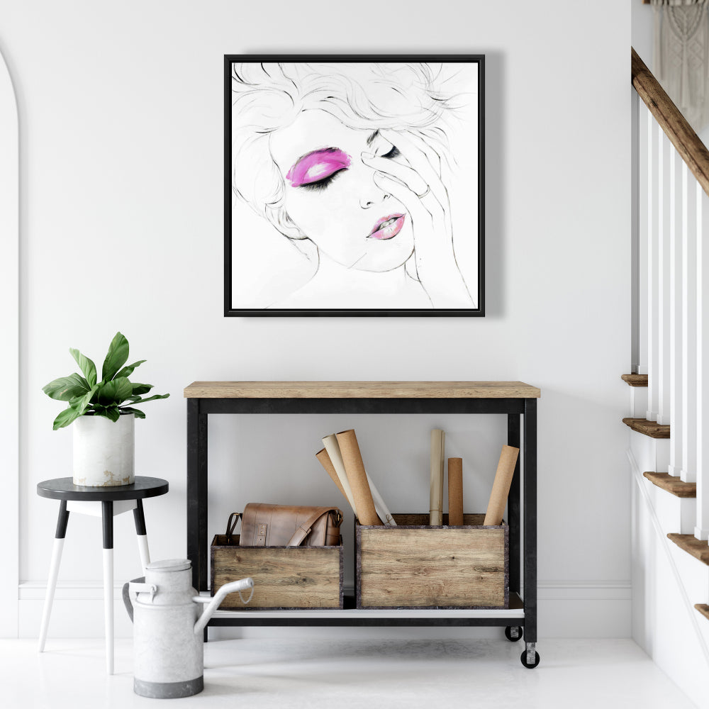 Pink Makeup Canvas | White Frame Wall Art for Home Decor