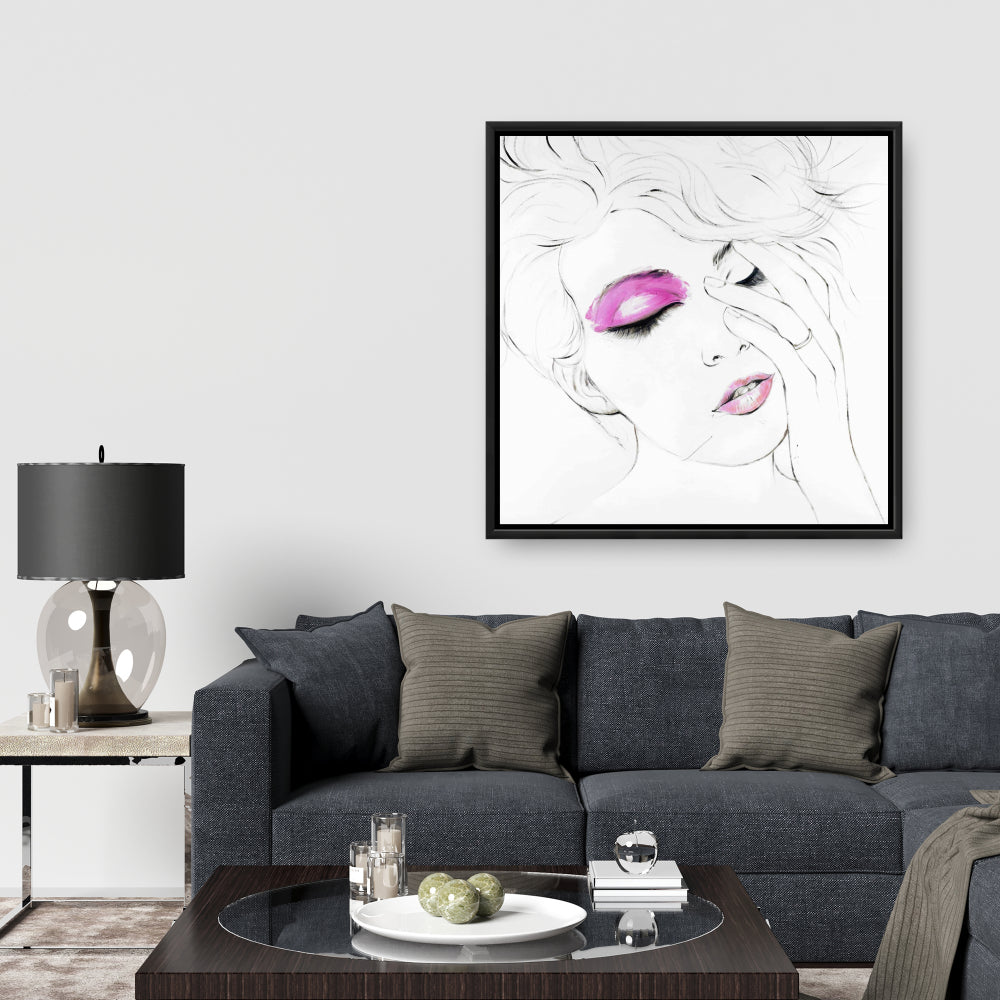 Pink Makeup Canvas | White Frame Wall Art for Home Decor