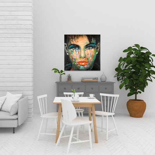 Portrait abstrait sur toile bleue | Décoration d'intérieur moderne