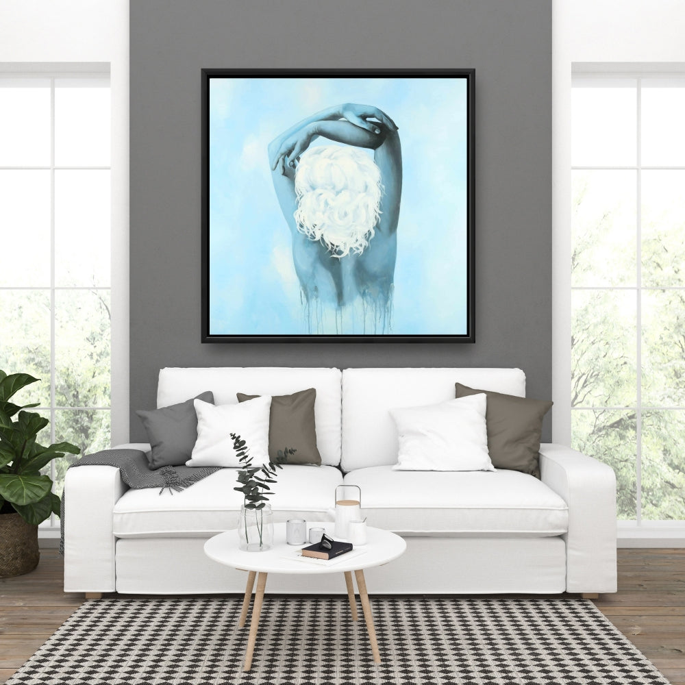 Sweet Woman Blue Framed Canvas - Bedroom Home Decor Artwork