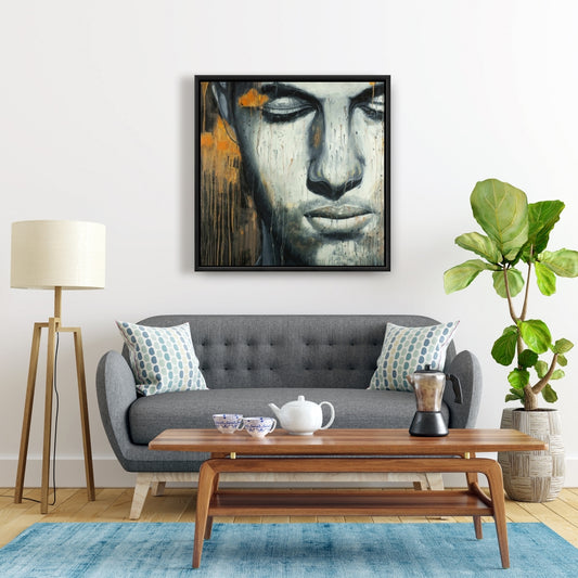 Toile encadrée représentant un visage d'homme abstrait gris - Décoration de chambre