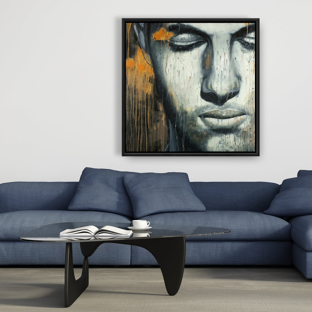 Gray Abstract Man Face Framed Canvas - Bedroom Home Decor