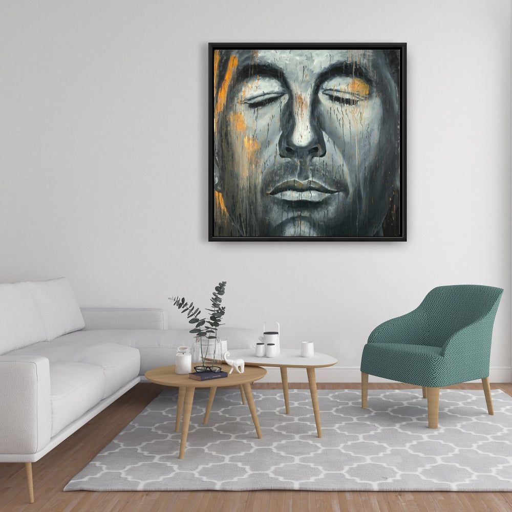 Gray Man Framed Canvas | Abstract Man Portrait Home Decor
