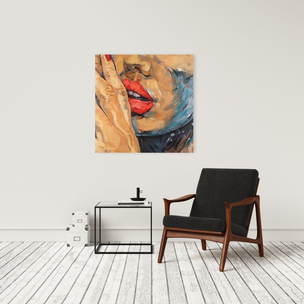 Beauty Contemporary Brown Canvas - Shushing Lips Closeup Decor