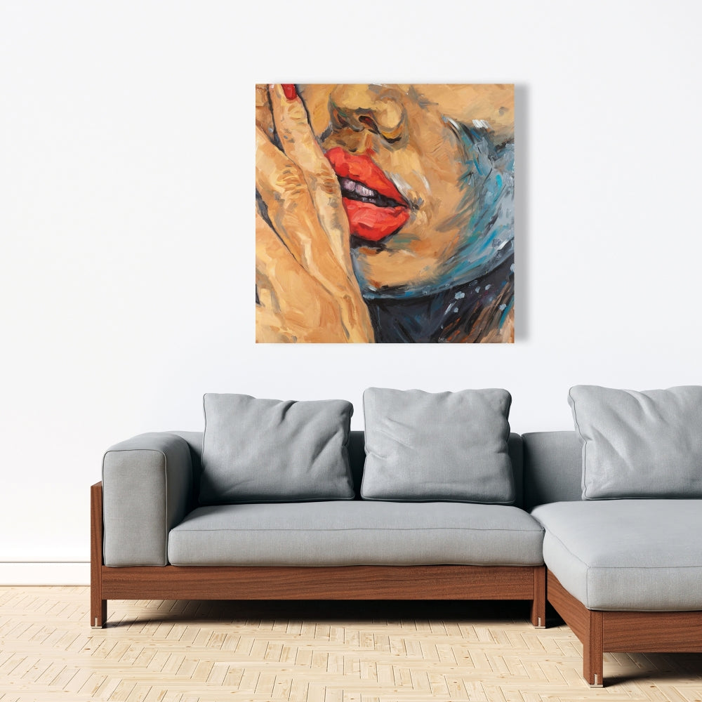 Beauty Contemporary Brown Canvas - Shushing Lips Closeup Decor