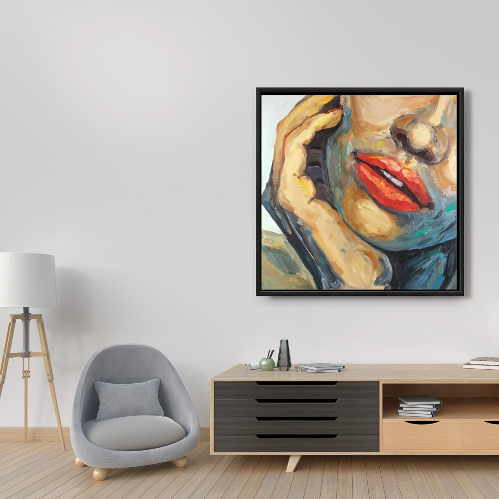 Brown Beauty Figurative Framed Canvas - Irresistible Lips Art