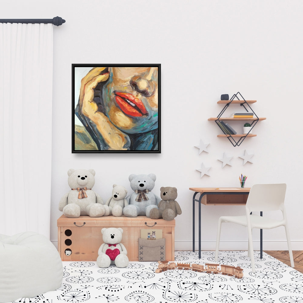 Brown Beauty Figurative Framed Canvas - Irresistible Lips Art