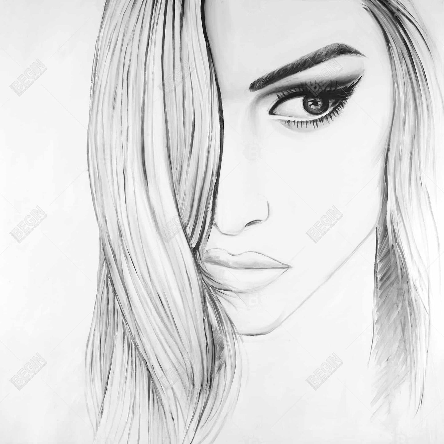 White Figurative Beauty Canvas - Black & White Portrait Decor