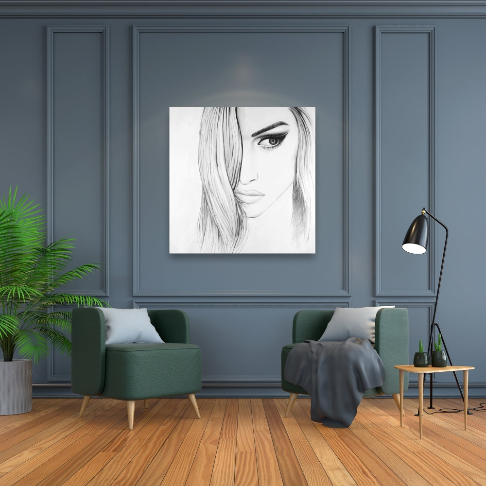 White Figurative Beauty Canvas - Black & White Portrait Decor