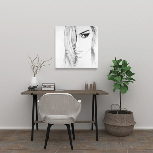 White Figurative Beauty Canvas - Black & White Portrait Decor