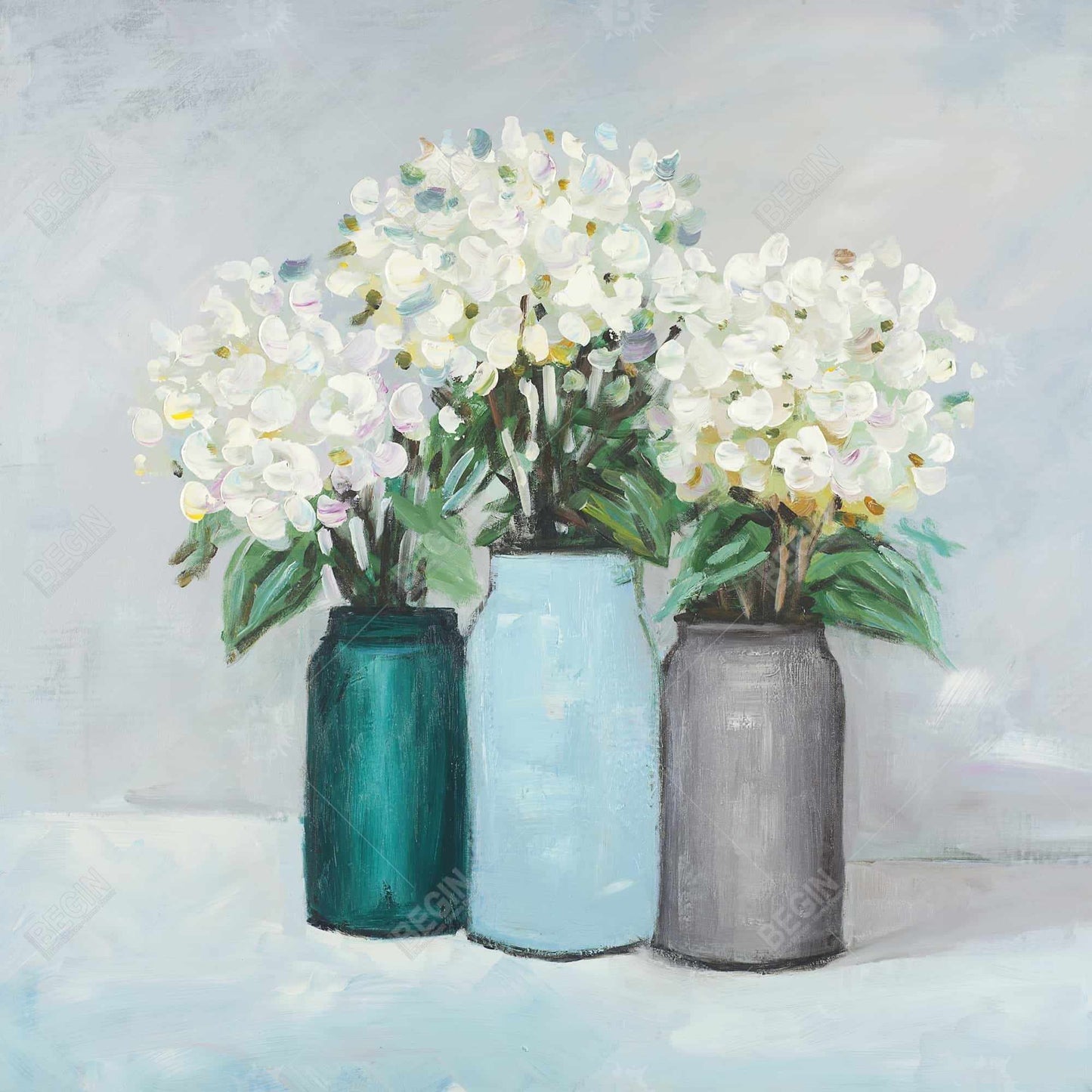 Bedroom Botanical Canvas | Hydrangea Flowers in Blue Vases