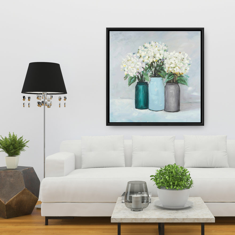 Bedroom Botanical Canvas | Hydrangea Flowers in Blue Vases
