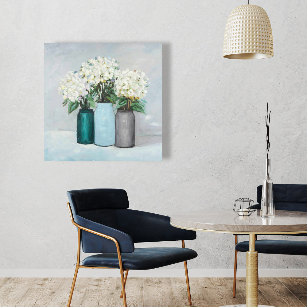 Hydrangea Flowers in Blue Vases Canvas | Home Decor Art