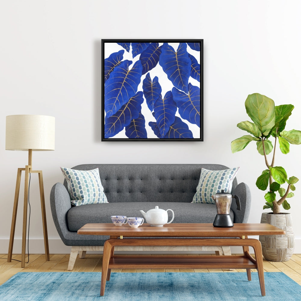 Tropical Abstract Blue Leaves | Botanical Canvas for Bedroom Decor