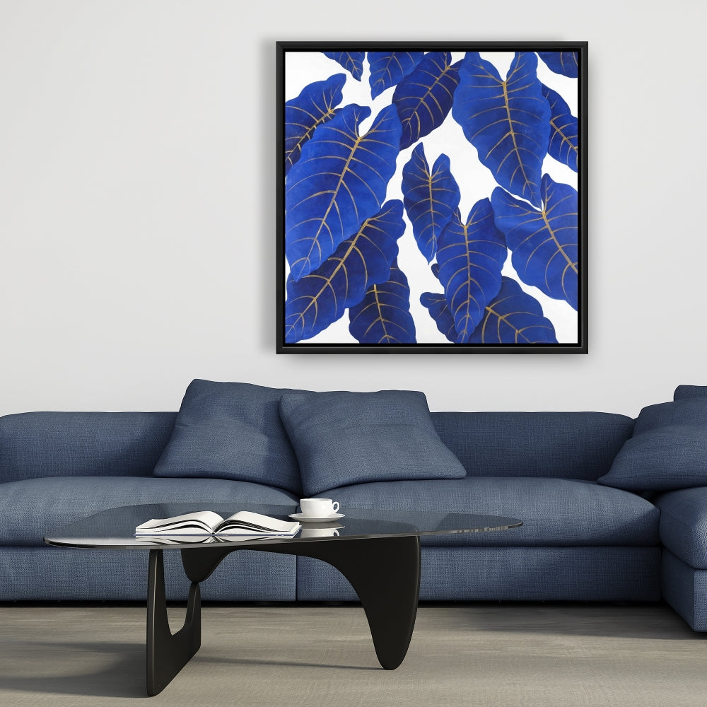 Tropical Abstract Blue Leaves | Botanical Canvas for Bedroom Decor