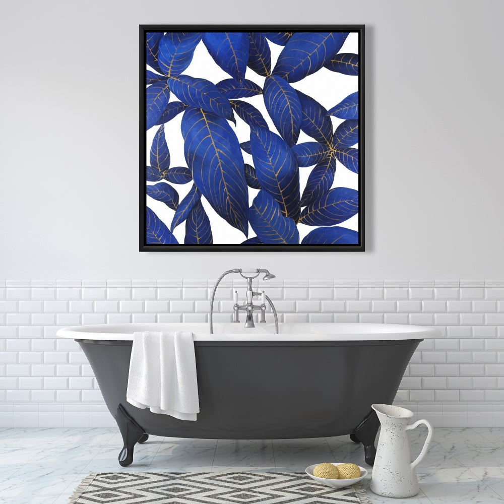 Abstract Modern Blue Leaves Canvas | Exotic Bedroom Decor