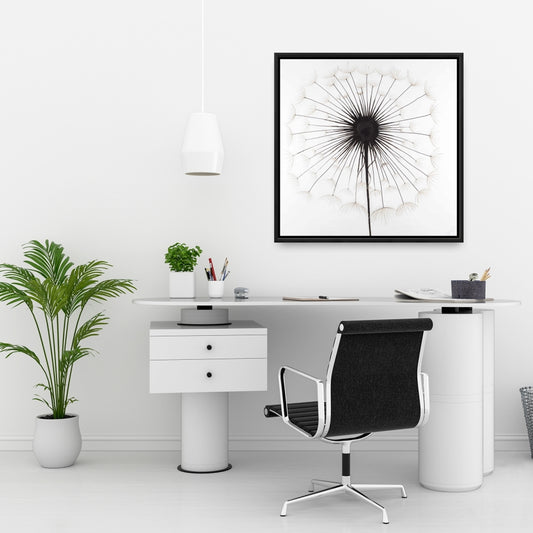 Toile encadrée monochrome pissenlit | Décoration florale pour la maison