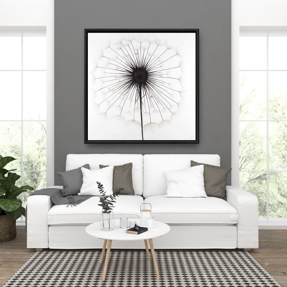 Dandelion Monochrome Framed Canvas | Floral Home Decor
