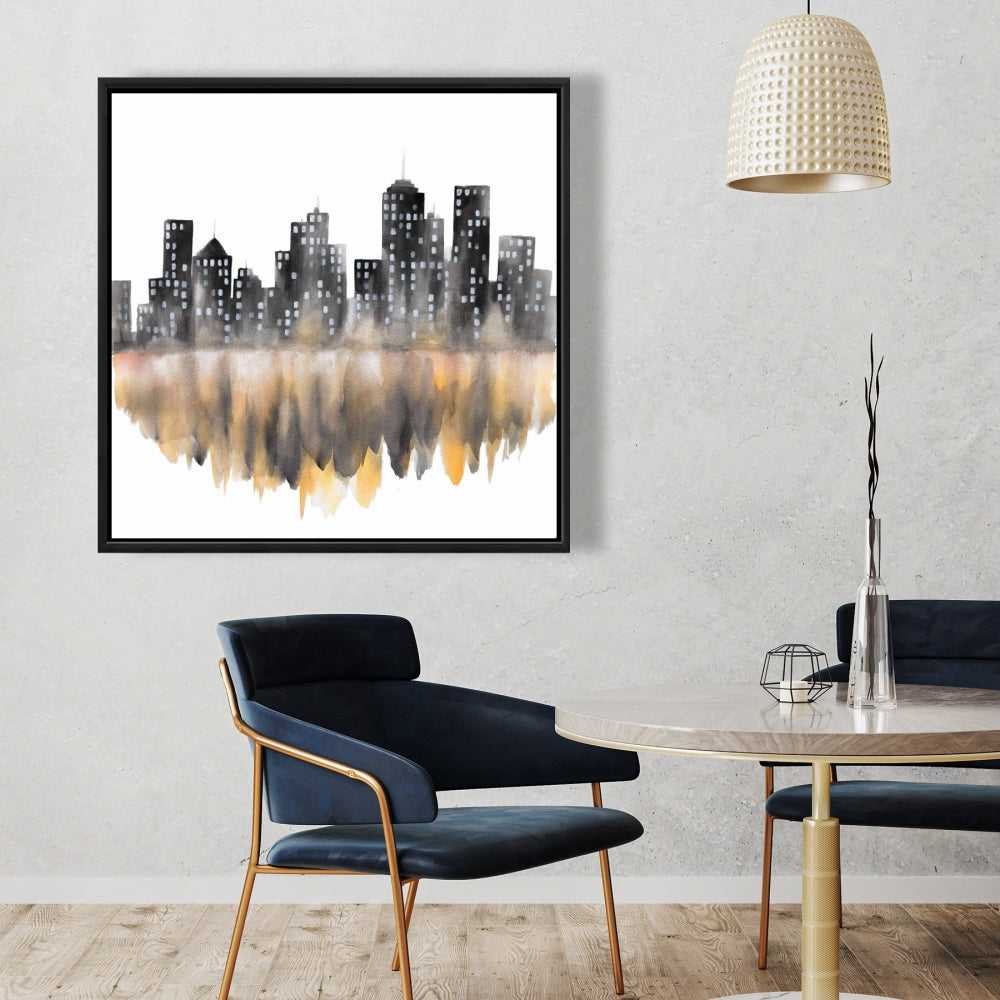 Toile aquarelle jaune, paysage urbain | Décoration murale pour chambre